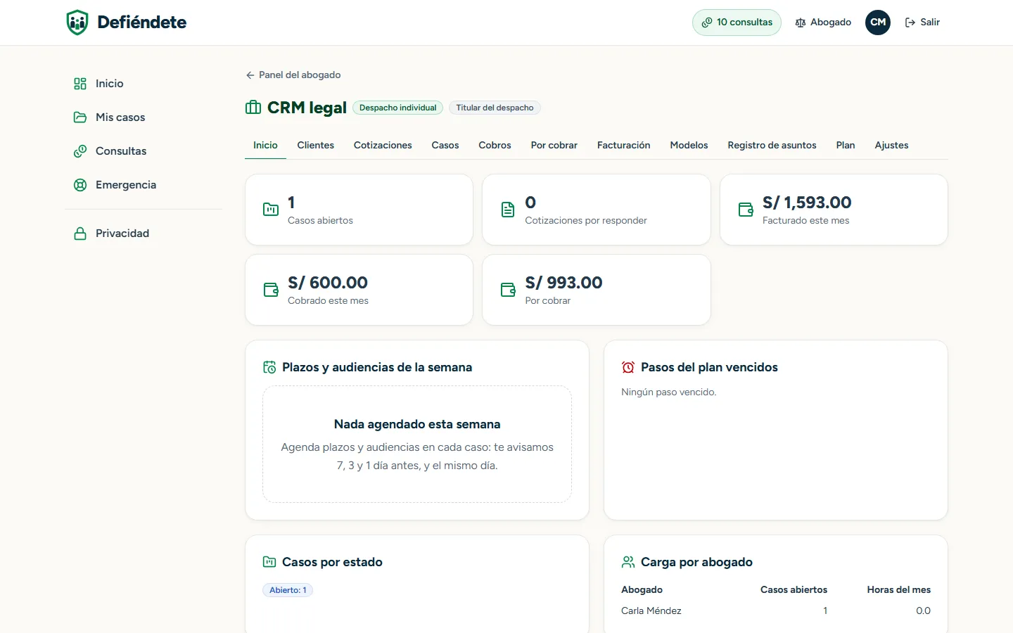 CRM legal para el despacho del abogado
