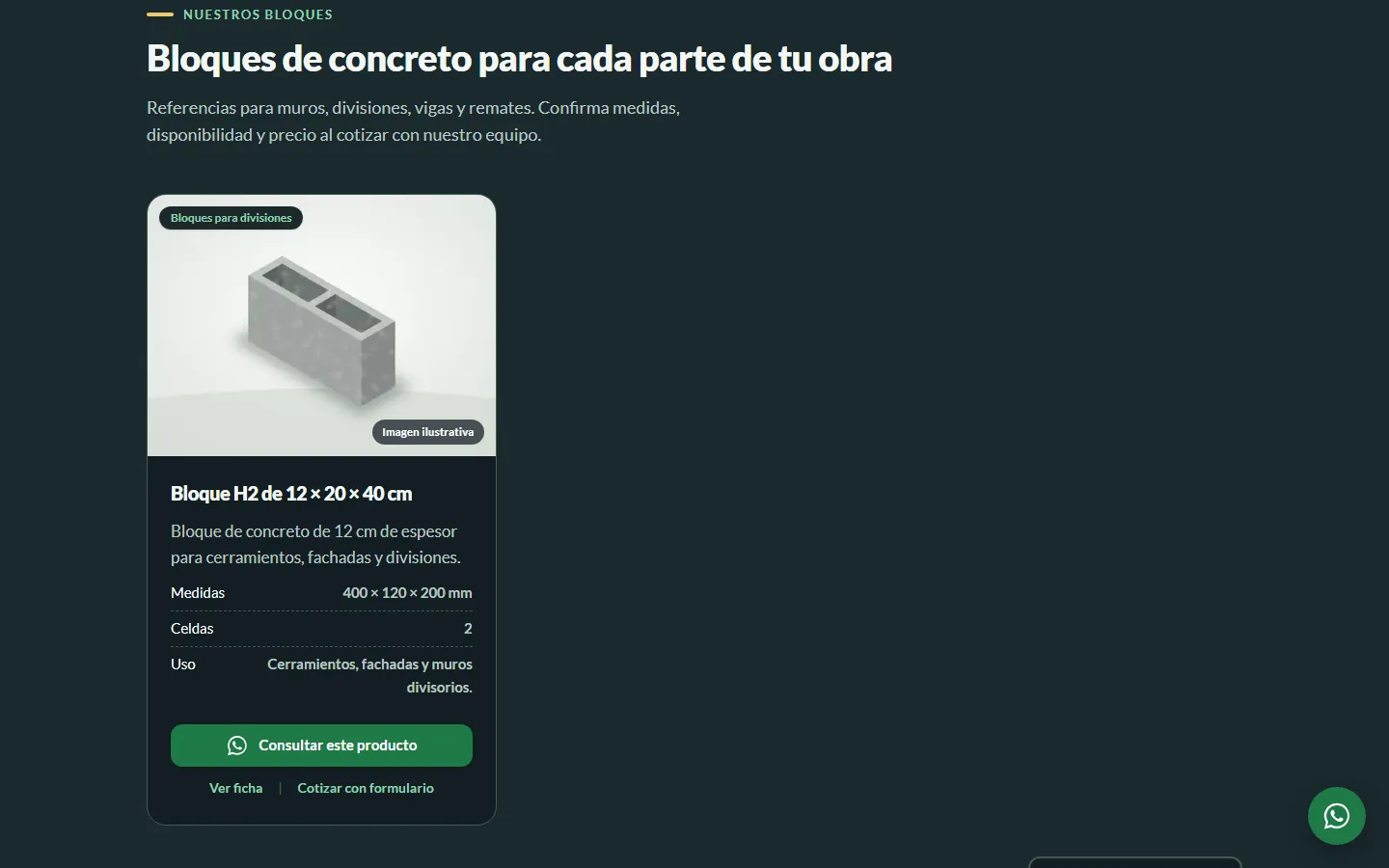 Cada producto lleva directo a la cotización