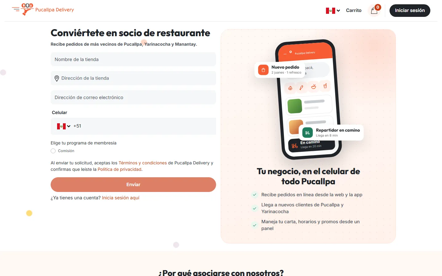 Registro de comercios con su propio panel